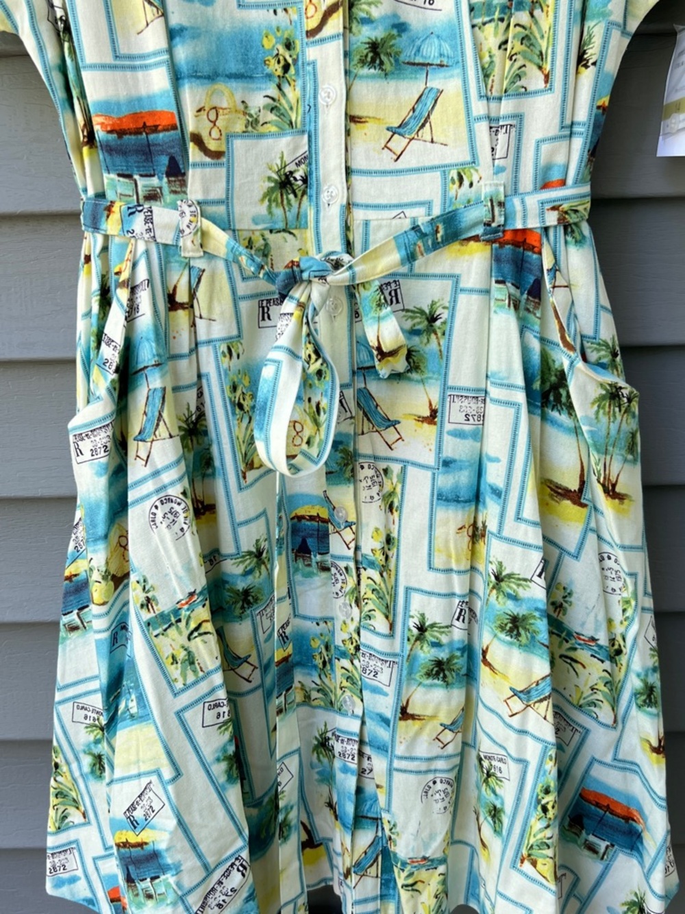 Taylor Fit & Flare Linen Blend Dress Size 14 (Large) Belt Waist Pockets Resort - Picture 4 of 16